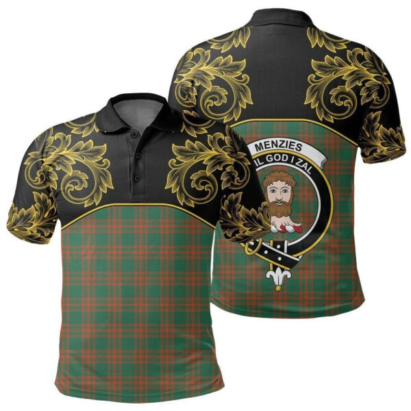 Menzies Green Ancient Clan Polo Shirt, Scottish Tartan Menzies Green Ancient Clans Polo Shirt Empire Style