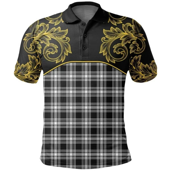 Menzies Black & White Modern Clan Polo Shirt, Scottish Tartan Menzies Black & White Modern Clans Polo Shirt Empire Style - Image 2