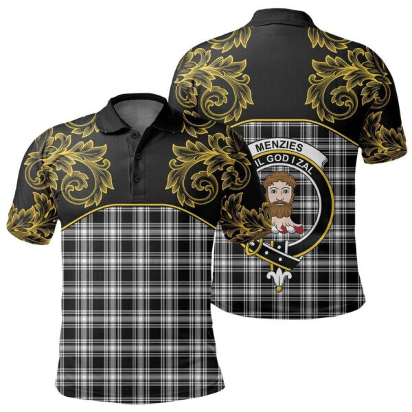 Menzies Black & White Modern Clan Polo Shirt, Scottish Tartan Menzies Black & White Modern Clans Polo Shirt Empire Style