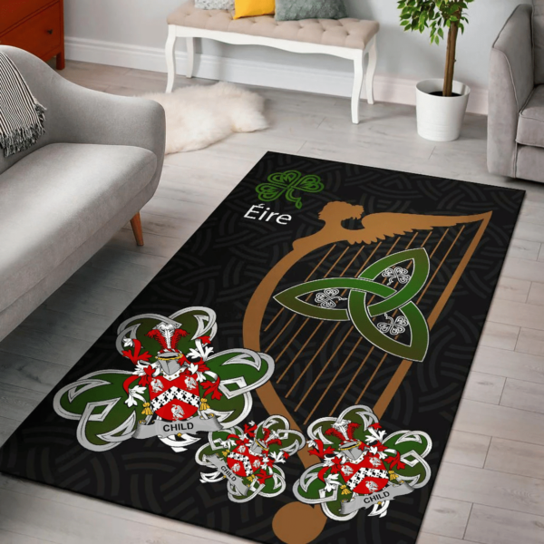 Ireland Area Rug - Child Family Crest Area Rug - Harp And Shamrock - Image 2