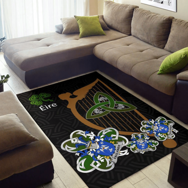 Ireland Area Rug - Faulkner Family Crest Area Rug - Harp And Shamrock