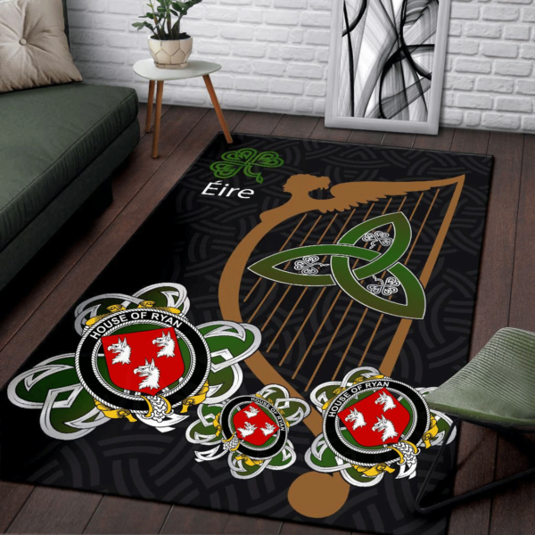 Ireland Area Rug - House of RYAN (O�Mulrian) Family Crest Area Rug - Harp And Shamrock - Image 3