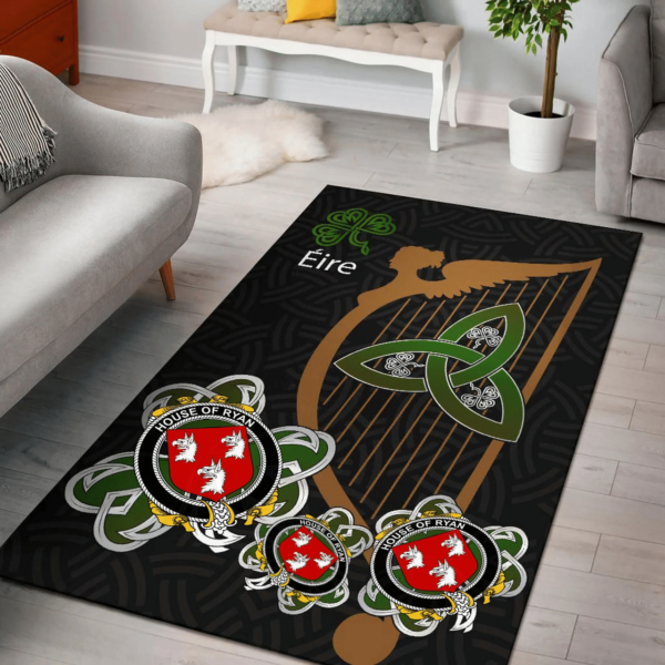 Ireland Area Rug - House of RYAN (O�Mulrian) Family Crest Area Rug - Harp And Shamrock - Image 2