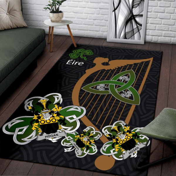 Ireland Area Rug - Hogan or O'Hogan Family Crest Area Rug - Harp And Shamrock - Image 3