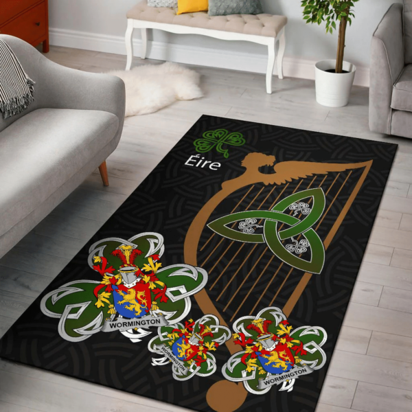 Ireland Area Rug - Wormington Family Crest Area Rug - Harp And Shamrock - Image 2