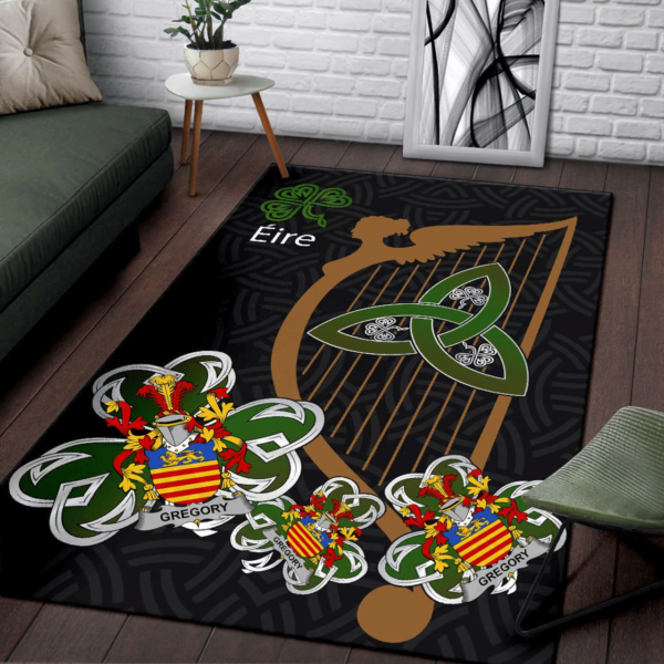 Ireland Area Rug - Gregory Family Crest Area Rug - Harp And Shamrock - Image 3