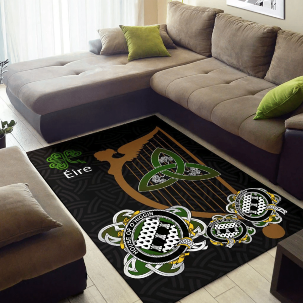 Ireland Area Rug - House of O'HIGGIN Family Crest Area Rug - Harp And Shamrock