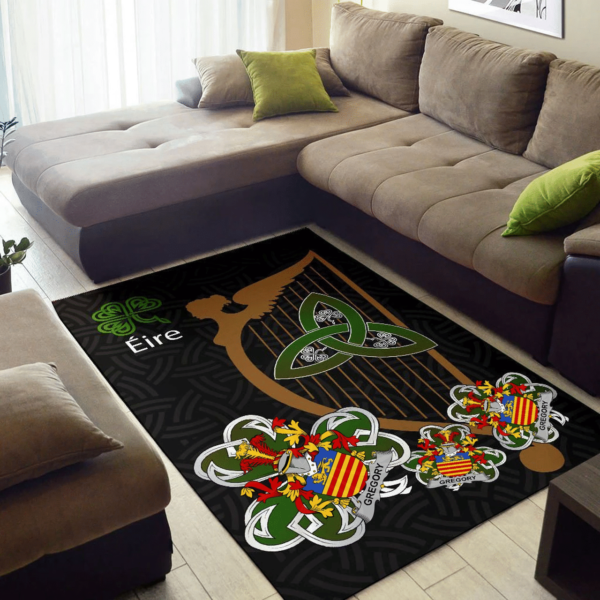 Ireland Area Rug - Gregory Family Crest Area Rug - Harp And Shamrock