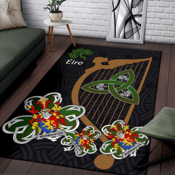 Ireland Area Rug - Wormington Family Crest Area Rug - Harp And Shamrock - Image 3