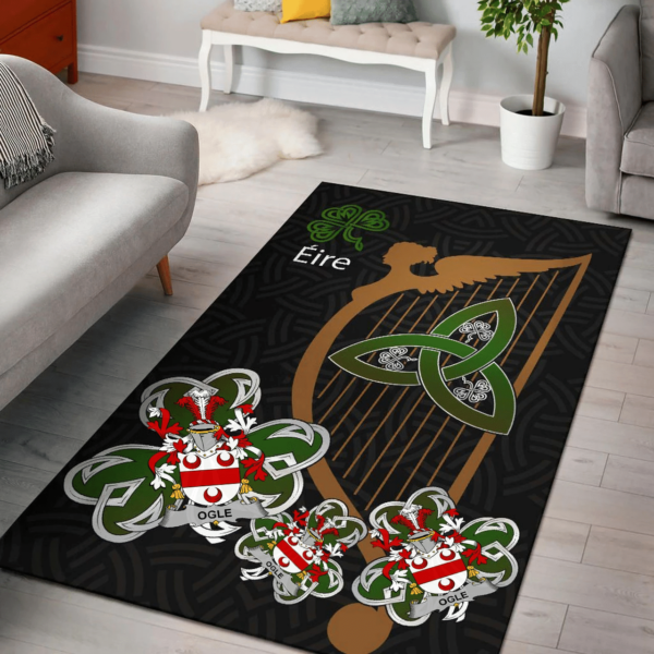 Ireland Area Rug - Ogle Family Crest Area Rug - Harp And Shamrock - Image 2