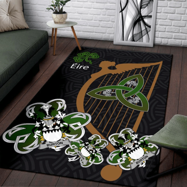 Ireland Area Rug - Burton Family Crest Area Rug - Harp And Shamrock - Image 3