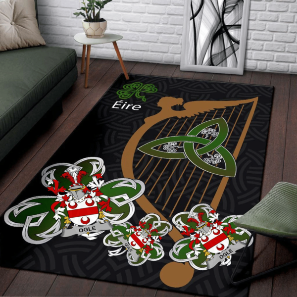 Ireland Area Rug - Ogle Family Crest Area Rug - Harp And Shamrock - Image 3