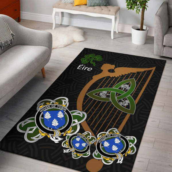 Ireland Area Rug - House of TOBIN Family Crest Area Rug - Harp And Shamrock - Image 2