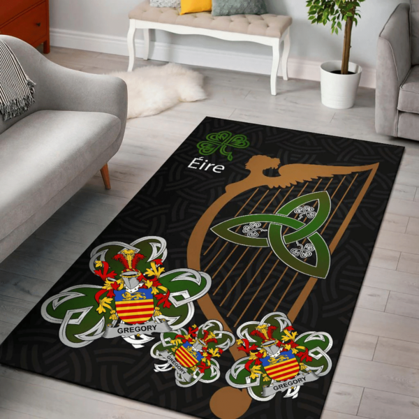 Ireland Area Rug - Gregory Family Crest Area Rug - Harp And Shamrock - Image 2