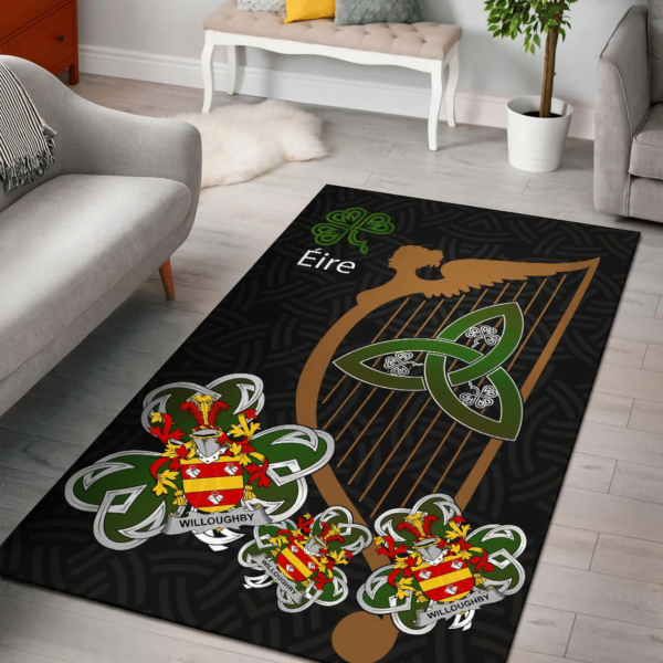 Ireland Area Rug - Willoughby Family Crest Area Rug - Harp And Shamrock - Image 2