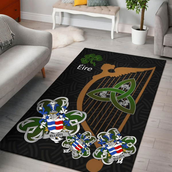 Ireland Area Rug - Elliott Family Crest Area Rug - Harp And Shamrock - Image 2