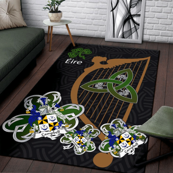 Ireland Area Rug - Campbell Family Crest Area Rug - Harp And Shamrock - Image 3