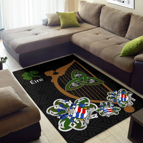 Ireland Area Rug - Elliott Family Crest Area Rug - Harp And Shamrock