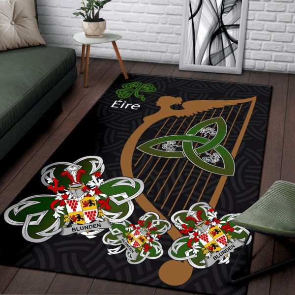 Ireland Area Rug - Blunden Family Crest Area Rug - Harp And Shamrock - Image 3