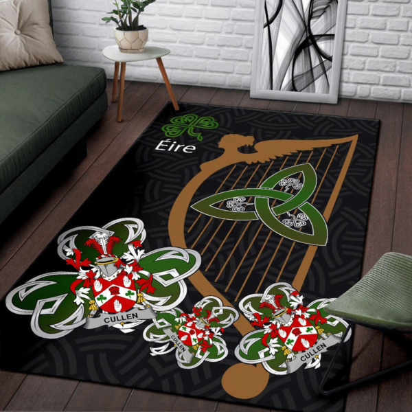 Ireland Area Rug - Cullen or O'Cullen Family Crest Area Rug - Harp And Shamrock - Image 3