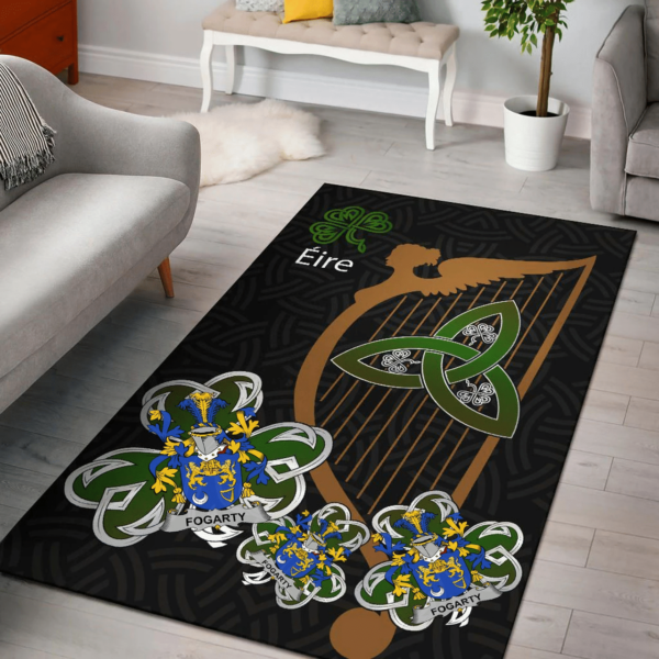 Ireland Area Rug - Fogarty or O'Fogarty Family Crest Area Rug - Harp And Shamrock - Image 2