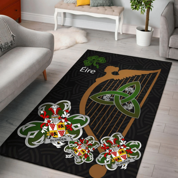 Ireland Area Rug - Blunden Family Crest Area Rug - Harp And Shamrock - Image 2