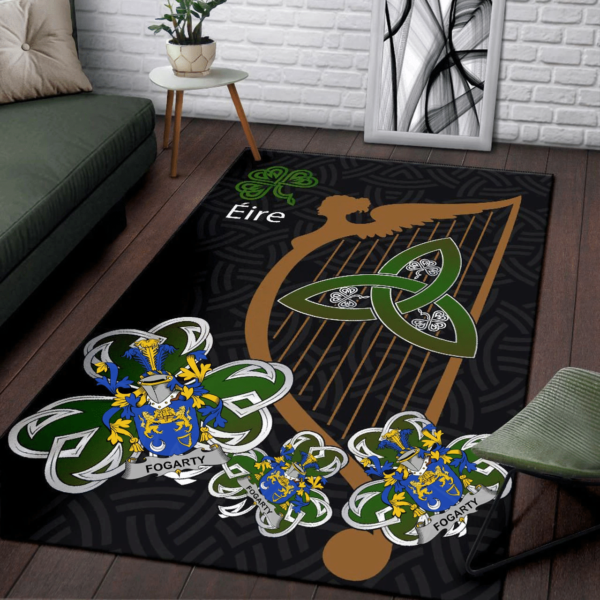 Ireland Area Rug - Fogarty or O'Fogarty Family Crest Area Rug - Harp And Shamrock - Image 3