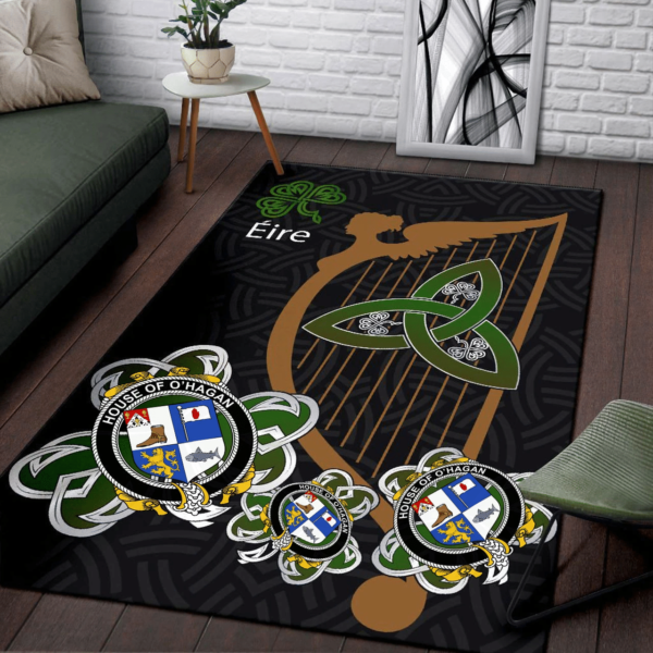 Ireland Area Rug - House of O'HAGAN Family Crest Area Rug - Harp And Shamrock - Image 3