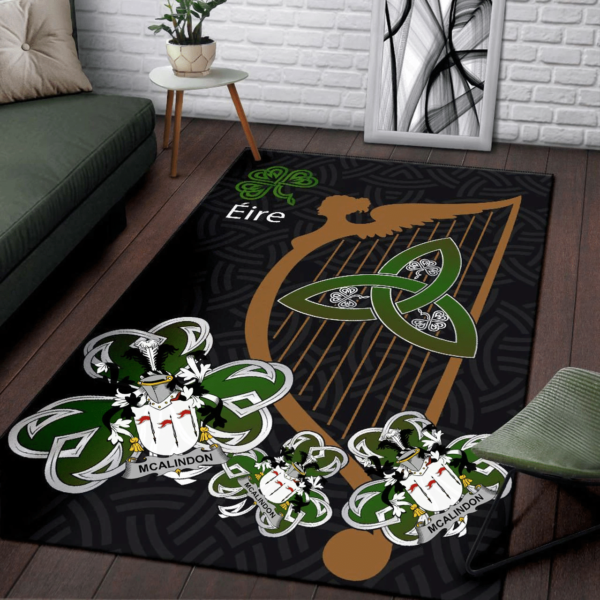 Ireland Area Rug - McAlindon or McAlindem Family Crest Area Rug - Harp And Shamrock - Image 3