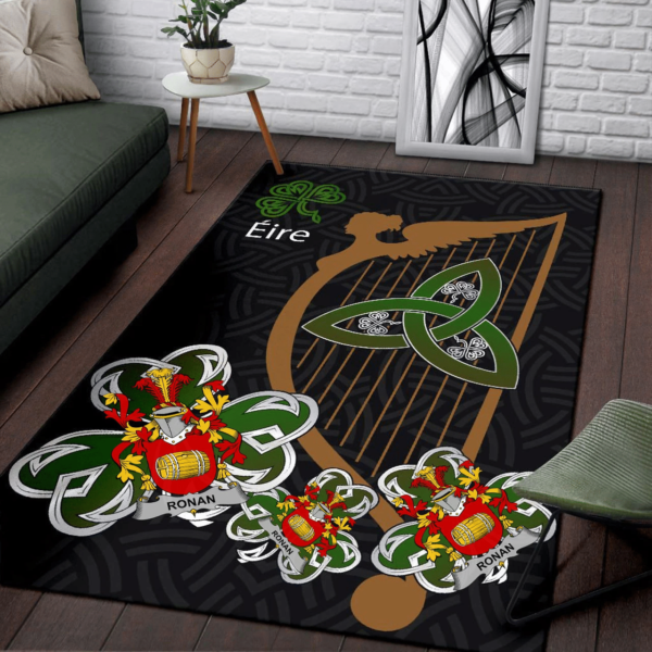 Ireland Area Rug - Ronan or O'Ronan Family Crest Area Rug - Harp And Shamrock - Image 3