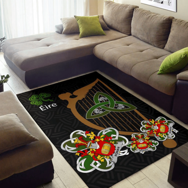 Ireland Area Rug - Ronan or O'Ronan Family Crest Area Rug - Harp And Shamrock