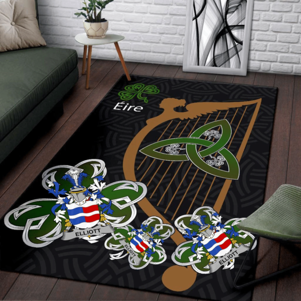 Ireland Area Rug - Elliott Family Crest Area Rug - Harp And Shamrock - Image 3