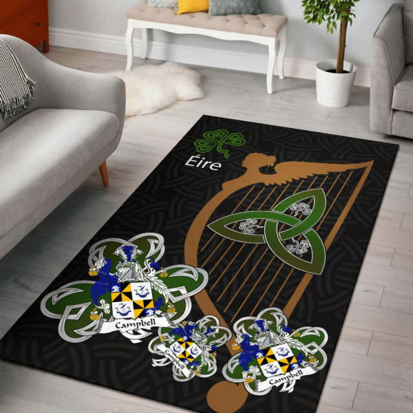 Ireland Area Rug - Campbell Family Crest Area Rug - Harp And Shamrock - Image 2