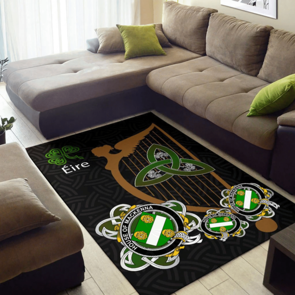 Ireland Area Rug - House of MACKENNA Family Crest Area Rug - Harp And Shamrock