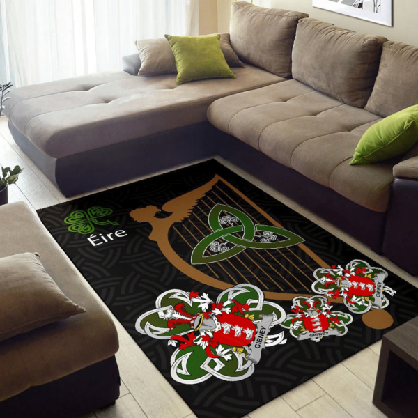 Ireland Area Rug - Gibney or O'Gibney Family Crest Area Rug - Harp And Shamrock