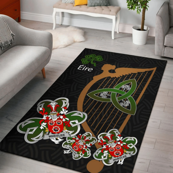 Ireland Area Rug - Wheeler Family Crest Area Rug - Harp And Shamrock - Image 2