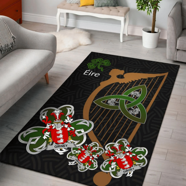 Ireland Area Rug - Gibney or O'Gibney Family Crest Area Rug - Harp And Shamrock - Image 2