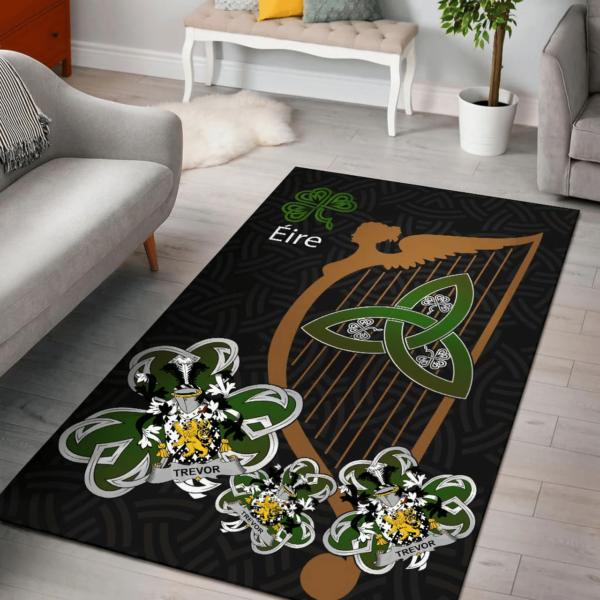 Ireland Area Rug - Trevor Family Crest Area Rug - Harp And Shamrock - Image 2