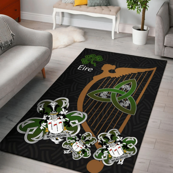 Ireland Area Rug - McAlindon or McAlindem Family Crest Area Rug - Harp And Shamrock - Image 2