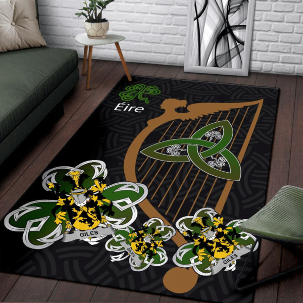 Ireland Area Rug - Giles or Gyles Family Crest Area Rug - Harp And Shamrock - Image 3