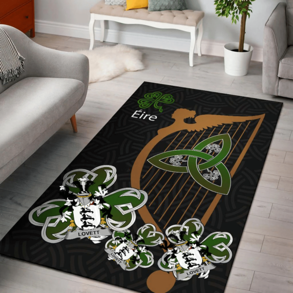 Ireland Area Rug - Lovett Family Crest Area Rug - Harp And Shamrock - Image 2