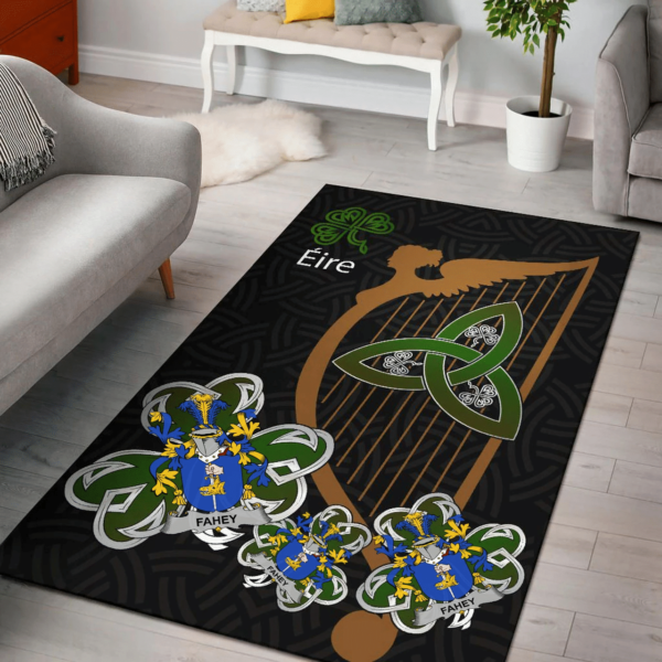 Ireland Area Rug - Fahey or O'Fahy Family Crest Area Rug - Harp And Shamrock - Image 2