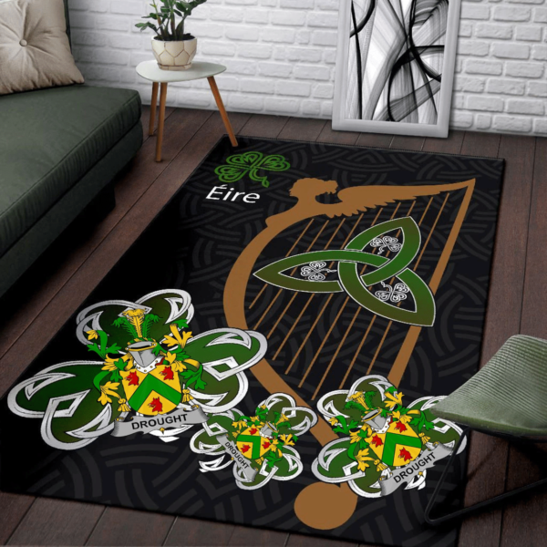 Ireland Area Rug - Drought Family Crest Area Rug - Harp And Shamrock - Image 3