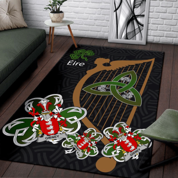 Ireland Area Rug - Gibney or O'Gibney Family Crest Area Rug - Harp And Shamrock - Image 3