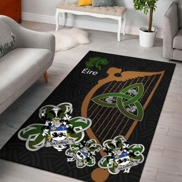 Ireland Area Rug - Gilchrist or McGilchrist Family Crest Area Rug - Harp And Shamrock - Image 2