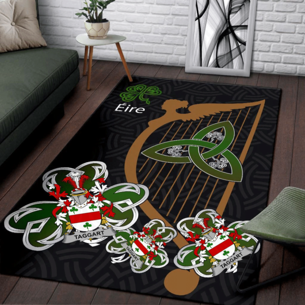 Ireland Area Rug - Taggart or McEntaggart Family Crest Area Rug - Harp And Shamrock - Image 3