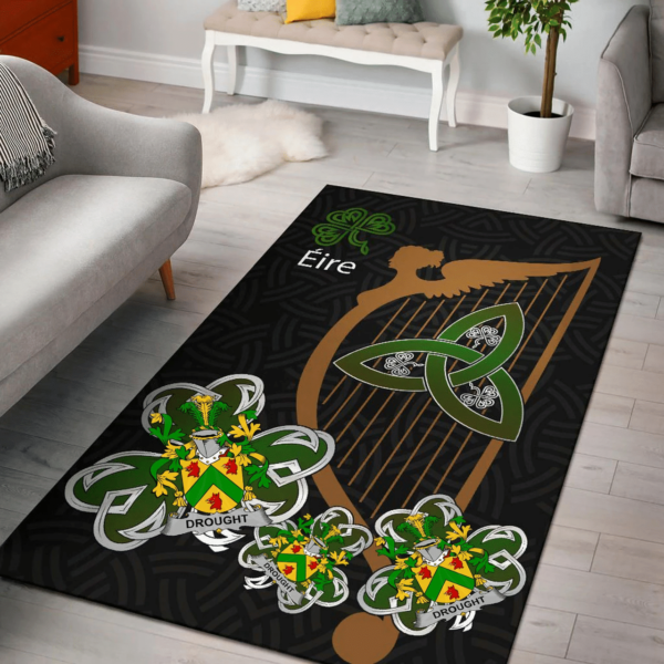 Ireland Area Rug - Drought Family Crest Area Rug - Harp And Shamrock - Image 2