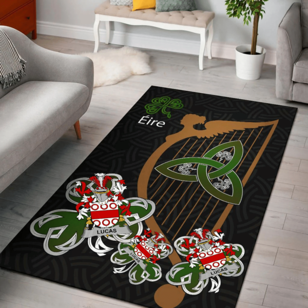 Ireland Area Rug - Lucas or Luke Family Crest Area Rug - Harp And Shamrock - Image 2