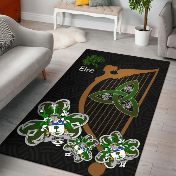 Ireland Area Rug - Beirne or O'Beirne Family Crest Area Rug - Harp And Shamrock - Image 2