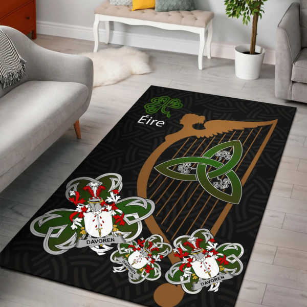 Ireland Area Rug - Davoren or O'Davoren Family Crest Area Rug - Harp And Shamrock - Image 2